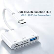 Plug And Play 4-In-1 Card Reader SD/TF Memory Card Reader Adapter Converter Compatible With Phone 18/17 Pro Max/17 Pro/17/Air/16/15/ Series Devices Portable Adapter - White - View 1