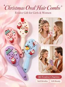 Christmas Hole Comb Christmas Series Air Cushion Comb, Christmas Cute Anti-Frizz Massage Comb, Portable Mini Hair Comb - Multicolor - View 2