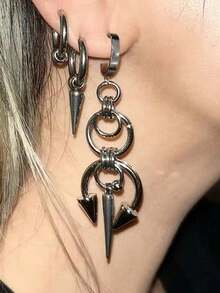 Firehoney 1 Pair Y2K Punk Rock Gothic Avant-Garde Chain Drop Earrings, Personalized Women's Fashion Party Accessory Gift, Versatile Casual Earrings - Silver - View 4