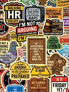 50Pcs PP Office Worker Survival Guide Stickers, Funny Workplace Sarcasm Style, Including Office Computers, Workplace English Slogans Elements, For Journal Collage, Water Bottle, Luggage, Skateboard, Tablet, Notebook, Storage Box, DIY Craft Decor - Multicolor - View 9