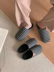 XIXITIAO Striped Unisex Comfort Slippers, Minimalist Lightweight All Season Indoor Slippers For Men & Women - Black - View 11