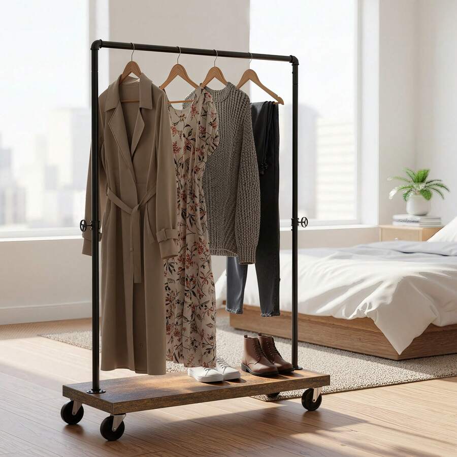 VASAGLE Heavy Duty Clothes Rack, Industrial Garment Rack With Shelf, For Bedroom, Laundry Room, Retail Store, Rustic Brown And Black UHSR65BX - Black - View 1