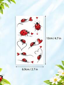6 Sheets Ladybug Temporary Tattoos Stickers Birthday Party Favors Decorations Tattoo,Small Minimalist Ladybug Heart Sticker For Wrist, Finger For Women - Red - View 5