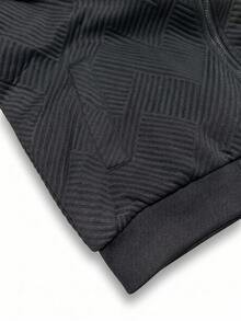 Men's Winter Thermal Lined Set, Geometric Jacquard Baseball Jacket And Thermal Lined Casual Pants 2 Pieces Set - Black - View 7