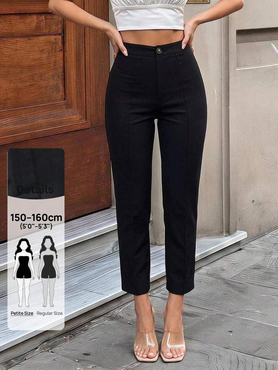 Sinnesro High Waist Press Crease Tapered Black Summer Pants ,Petite Women - Black - View 1