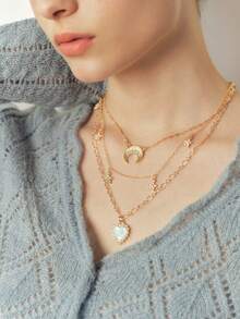 Sorayune Rhinestone Star & Moon Charm Layered Necklace - Gold - View 5