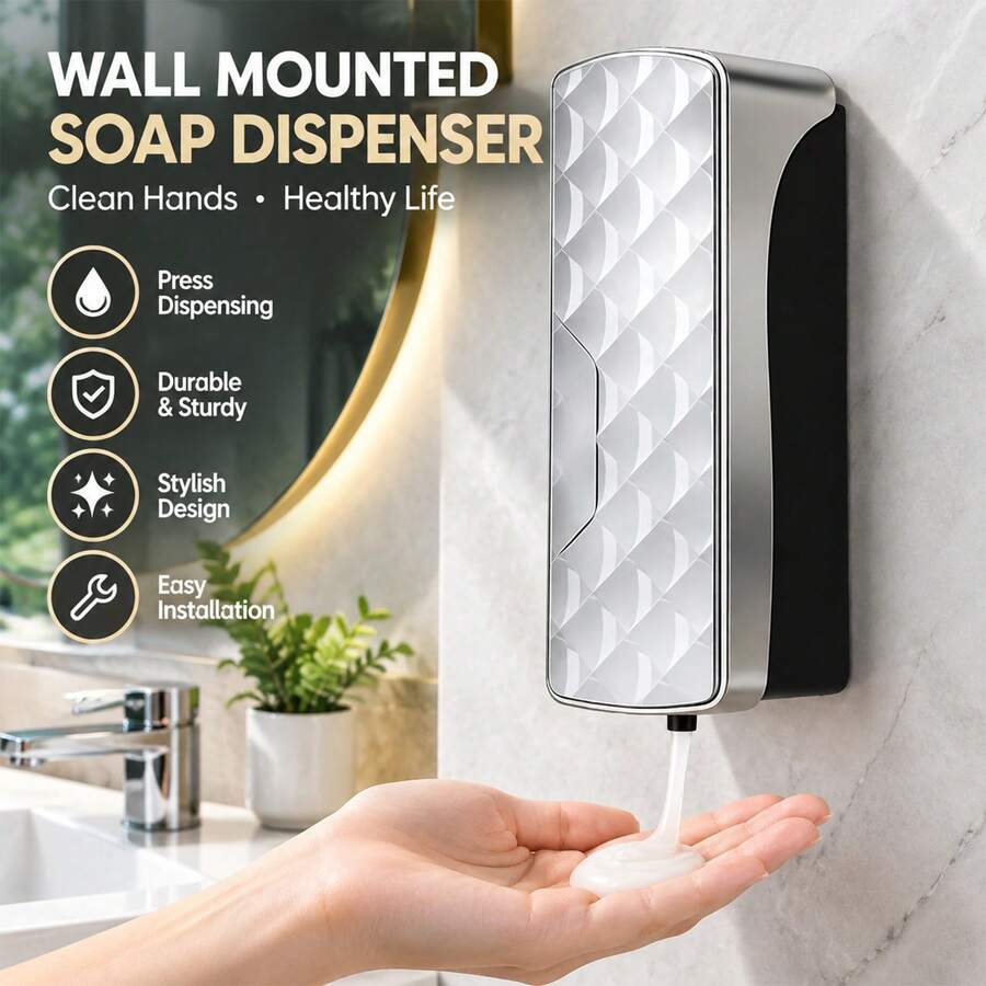 Wall-Mounted Soap Dispenser, Manual Press Soap Dispenser, Space-Saving Bathroom And Kitchen Hand Soap Container - No-drill - View 1