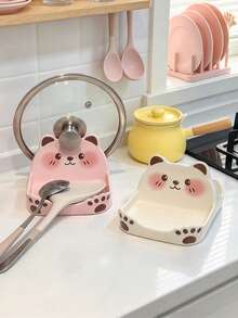 1pc Cute Bear-Shaped Countertop Storage Rack, Paw Print Detail, Stable Anti-Tip Design, For Drying Pot Lids And Soup Ladles, Pot Lid And Soup Ladle Holder, Pink Kitchen Supplies, Kitchen Essentials, Kitchen Decor And Accessories, Suitable For Daily Home Kitchen Use And Housewarming Party - Multicolor - View 3