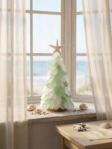 1 Set DIY Sea Glass Christmas Tree Craft Kit, 5 Colors Available, With Starfish Topper, Frosted Glass Pieces, Suitable For Handmade Holiday Gifts, Beach Style Home Decor, Bedroom Bookshelf Display, Holiday Table Centerpiece And Creative Craft Projects - Upgraded DIY Christmas Tree - View 2