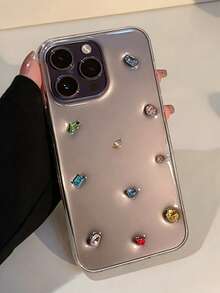 Apple Luxury Colorful Diamond Gem Transparent Phone Case, Compatible With Iphone 16/15/14/13/12 Pro Max Plus/11, Soft Back Cover, Epoxy Resin Case, Made In Korea, 3D Bow Design, Waterproof Shockproof Drop-Proof Scratch-Resistant - Colored Rhinestones - View 2