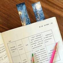 30Pcs Vintage Blue Winter Christmas Bookmarks, Snowy Landscape Snowman Elk Paper Page Markers, Aesthetic Decorative Book Marks For Book Lovers Students Journal DIY Gift - 1 Set - View 5