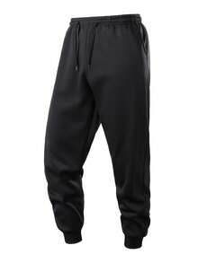 Men's Winter Thermal Lined Set, Geometric Jacquard Baseball Jacket And Thermal Lined Casual Pants 2 Pieces Set - Black - View 6