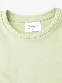 Cotton Girls' Crew Neck Sweatshirt, Loose Fit For Autumn And Winter, Cute Sweet Girl's Preppy Style - Pinkish Green - View 5