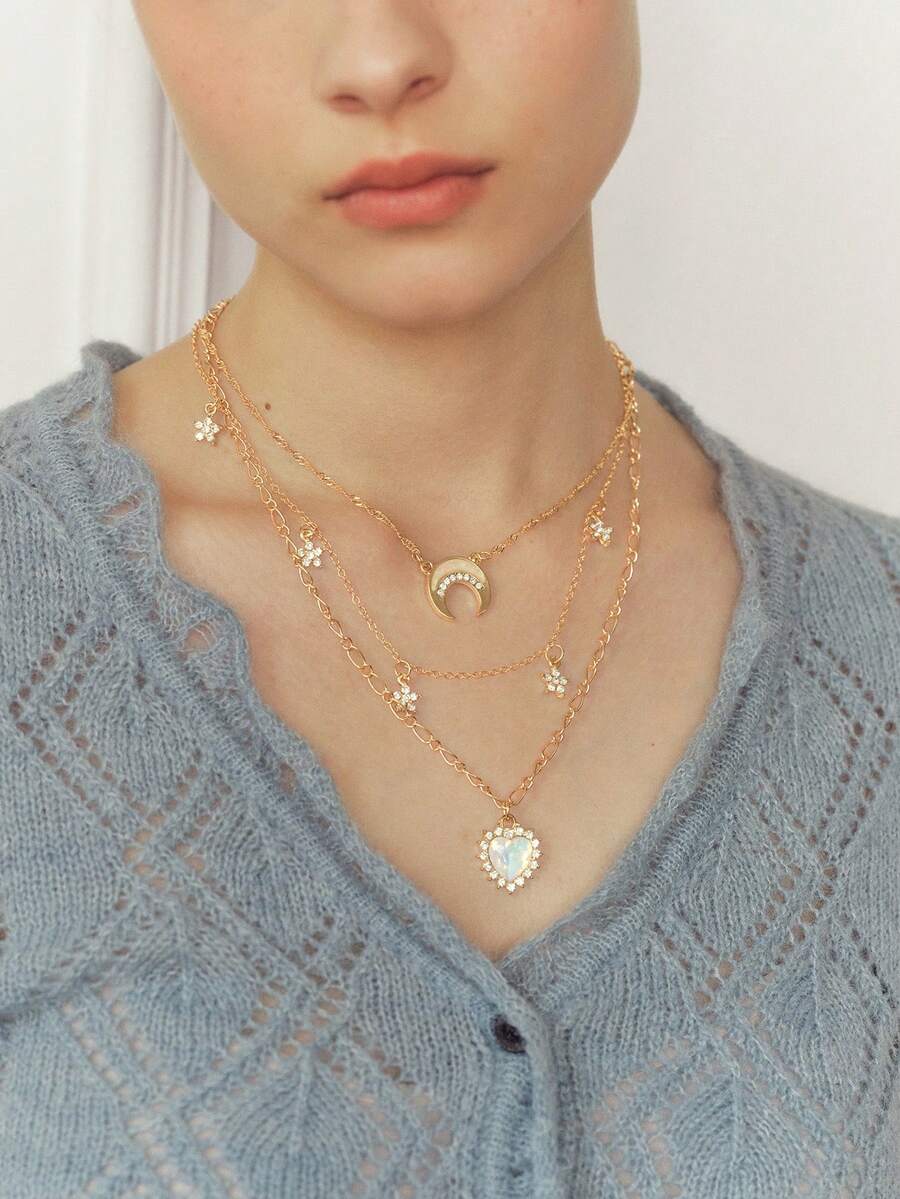 Sorayune Rhinestone Star & Moon Charm Layered Necklace - Gold - View 1