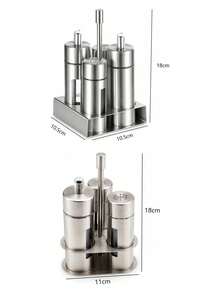 3/4pcs Stainless Steel Kitchen Condiment Container Set, Includes Oil Dispenser, Seasoning Jars And Storage Rack, Countertop Organizer, Suitable For Home, Restaurant, Dining Table, Saudi National Day Gathering, Christmas Dinner And Housewarming Gift - Silver - View 12