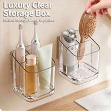 1pc Transparent Toothbrush Holder, Divided Wall-Mounted Storage Rack, Multi-Function Bathroom Storage Accessory, Creative No-Drill Bathroom Storage Box, Used For Storing Toothbrushes, Combs And Razors, Home Bathroom Decor - A - View 5
