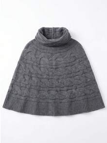 Autumn/Winter Vintage Cable Knit High Neck Cape, Atmospheric Versatile Warm Vest - Dark Grey - View 7