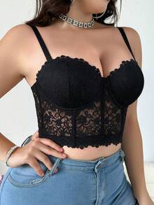 mimilemon Plus Size Floral Lace Bra, Underwire Push-Up Support, Detachable Straps, Comfortable Breathable Women's Lingerie - Black - View 9