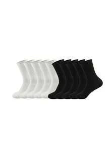 1/6/10/20 Pairs Non-Compression Mid-Calf Socks, Solid Black & White Combination, Neutral Color, All-Season Versatile Men's Sports & Casual Socks - Multicolor - View 21