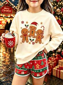 Tween Girl Casual Fun Print Crew Neck Long Sleeve Sweatshirt, Autumn/Winter Top - Apricot - View 2