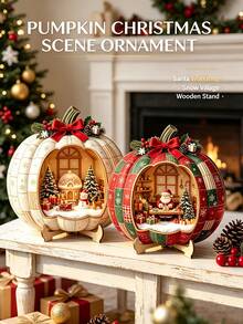 Freestanding Wooden Round Tabletop Decor, Rustic Christmas Themed Print, Round, With Sturdy Base, Indoor Home Desktop Decoration, Christmas Winter Party Holiday Gift - A - View 5