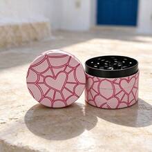 1PC Pink Heart Spider Web Pattern 50MM 4-Layer Grinder, Girly Cartoon Zinc Alloy Grinder, Highly Attractive Portable Metal Herb Grinder, Smoking Accessories - View 8
