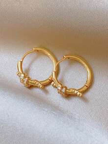 1 Pair Elegant Minimalist Knot Design Earrings, Casual Versatile High-End Ear Jewelry - Hoop Earrings - View 8