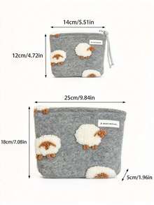 3pcs Lamb Wool Makeup Bag Cosmetic Storage Pouch Inner Lining Bag Red Portable Large Capacity Handbag - Multicolor - View 9