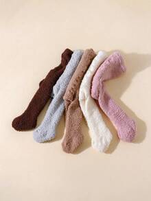 1pc Baby Girl Solid Color Plush Coral Fleece Tights, Winter Thickened Warm Leggings, Soft Infant Toddler Base Layer Tights - Multicolor - View 5