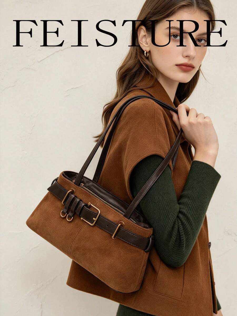 FEISTURE 1pc Fashionable Women's Underarm Shoulder Bag With Strap Decor, Suitable For Daily Outings, Dates, Commuting