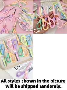 1pc/3pcs Cartoon Resin Plastic Scissors, Random Color And Style, Children's Craft Cutting Tool, DIY Animal Patch Decoration Scissors, Round Head Small Knife, Stainless Steel Small Scissors, Practical Reward Gift Stationery, Office, Home, School Helper, Suitable For Office And School Use, Back To School Essential, Paper Scissors, Office Supplies - Multicolor - View 13