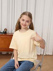 Teen Girl Turtle & Letter Print Crew Neck Short Sleeve T-Shirt, Casual Summer Top - Apricot - View 5