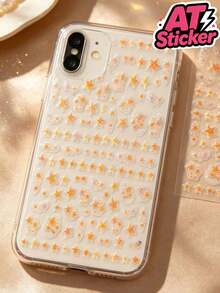 1pc Glitter Star Decorative Sticker, Orange Gold Multi-Size Five-Pointed Star Epoxy Sticker, Transparent Base Glitter Star Pattern, Self-Adhesive Waterproof Wear-Resistant Sticker, Fresh Atmosphere DIY Decoration Sticker, Suitable For Instant Camera, Phone Case, Bluetooth Earphone Case, Storage Box, Water Cup, Digital Shell Decoration And Modification - 7x8 - View 2