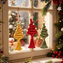 1pc Macrame Christmas Tree Hanging Decor, Handmade Woven Christmas Tree Tassel Star Decoration Wall Hanging, Small Christmas Tree Wall Decor - Multicolor - View 1
