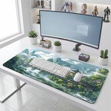 Classical Mountain & Forest Architecture Pattern Gaming Mouse Pad, Non-Slip Rubber Desktop Mat, Smooth Gliding Surface, Suitable For PC Laptop Office Home, Oriental Abstract Art Decor, Back To School Supplies - B - View 1