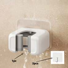 3/4pcs Minimalist White & Gray No-Drill Mop Holder, ABS Plastic Material, Strong Clip Anti-Slip Non-Falling, Storage For Mops, Brooms, Squeegees, Suitable For Bathroom, Balcony, Storage Room, Wall-Mounted Mop Storage Rack, Home Organization Essential, Christmas & New Year Cleaning Storage Item - Multicolor - View 7