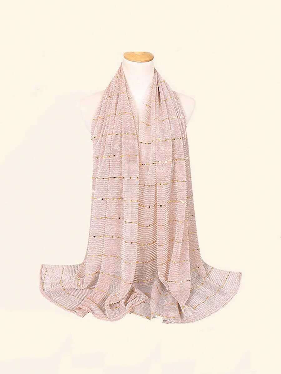 1pc Women's Lightweight Solid Color Sequin Scarf Headwrap Middle Eastern Style Decorative Shawl Sun Protection Suitable For Daily Use - Multicolor - View 1