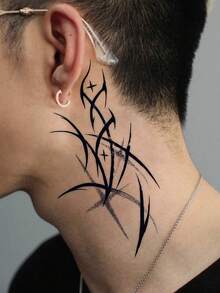 1pc Temporary Tattoo Sticker, Dark Thorn & Star Line Pattern, Realistic Fake Tattoo Design For Daily Wear, Bachelorette Party Favors, Music Festival, Cosplay, Graduation Gift, Lasts 3-5 Days - Black - View 5