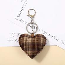 Korean Retro Plaid Fabric Heart Five Pointed Star Keychain Fashionable Versatile Bag Pendant Keychain Pendant - Multicolor - View 8