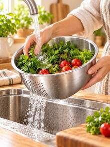 Stainless Steel Storage Basket And Basin, Multipurpose Perforated Organizer Bowl With Drain Holes, Large Capacity Kitchen Storage Container For Fruits, Vegetables, Rice, Pantry Supplies, Countertop Organization, Home Storage And Daily Household Needs - Multicolor - View 5