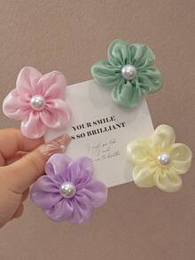 6/12Pcs Glitter Bow & Flower Hair Clip Set, Faux Pearl Decorated Alligator Hair Clips, Sweet Girl Side Hair Clips Princess Style Hair Accessories, Suitable For Daily/Party/Outing Use. - Multicolor - View 7