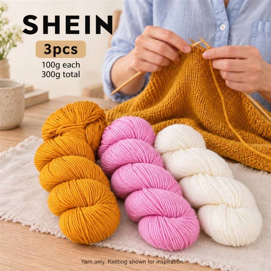 Benang Pilin Aneka Warna Isi 3 Gulungan, 100g Per Gulungan, Total 300g, Cocok Untuk Merajut Tangan, Merenda, Membuat Sweater, Syal, Topi, Selendang, dan Aksesoris Buatan Tangan, Bahan Benang untuk Proyek Merajut Kreatif - 3 bundel benang wol - View 1