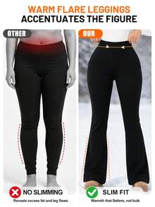 Women's Thermal Warm Thick Winter Pants Trousers Pocket Bell Bottom Flared Pants Tummy Control High Waisted Leggings Christmas - Black - View 8