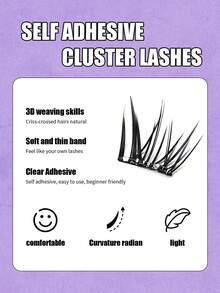 Asiteo 60pcs C Curl Black Natural Soft False Eyelashes, Glue-Free, Suitable For Beginners, Cute Cartoon/Anime Segmented False Eyelash Clusters, Single Cluster False Eyelashes, False Eyelashes - C - View 4
