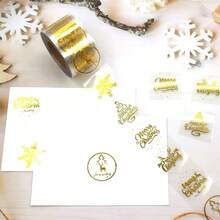 2pcs/Set 500pcs/Roll Christmas Gold Foil Round Stickers Merry Christmas Holiday Gift Sealing Stickers Gold Snowflake & Reindeer Pattern Gift Box Decoration Self-Adhesive Labels Gift Packaging Sealing Stickers - one-size - View 3