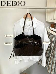 Dedoo Women Dark Brown Faux Leather Hobo Tote Bag, Multi Zipper Pockets, Double Handles, Vintage Casual Large Shoulder Bag For Commute & Shopping - Coffee - View 1