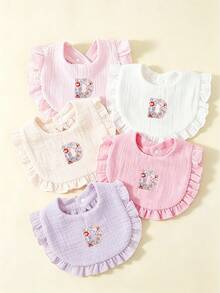 5pcs Floral Pattern 26 Alphabet Baby Ruffle Bibs, Drool Bibs, Princess Pastoral Floral Bibs, Girls Gift - Multicolor - View 9