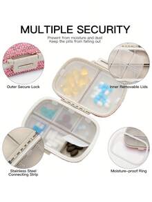 1pc Portable 8-Compartment Cute Pill Storage Box, Shiny Rhinestone Pill Box, Outdoor Travel Portable Pill Box, Pill Dispenser Storage Box, Can Hold Vitamins, Fish Oil - Multi-color - View 9