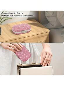1pc Portable 8-Compartment Cute Pill Storage Box, Shiny Rhinestone Pill Box, Outdoor Travel Portable Pill Box, Pill Dispenser Storage Box, Can Hold Vitamins, Fish Oil - Multi-color - View 3