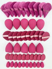 50pcs All-In-One Makeup Tool Set, Randomly Sent Soft Makeup Sponges, Mini Sponges, Triangle Powder Puffs, Cushion And Mini Cushion Powder Puffs, Suitable For Foundation, Concealer, Loose Powder And Setting Makeup, Dual-Use Dry And Wet Makeup Application Tools, Women's Daily Makeup Accessories - Hot Pink - View 1